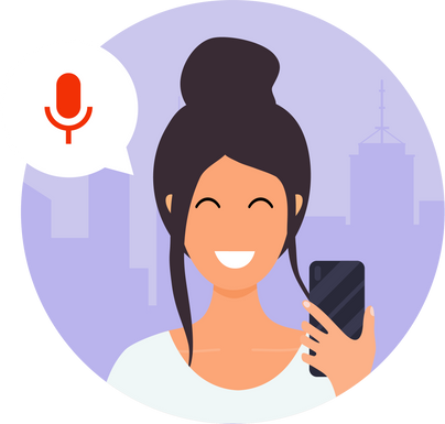 Woman talking on the phone with the digital voice assistant.